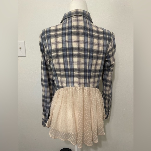 Anthropologie Holding Horses women's S mixed media flannel with ruffle back EUC - Picture 2 of 9